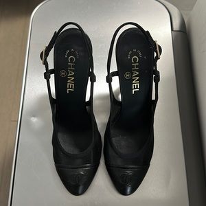 CHANEL Black Mesh Slingbacks